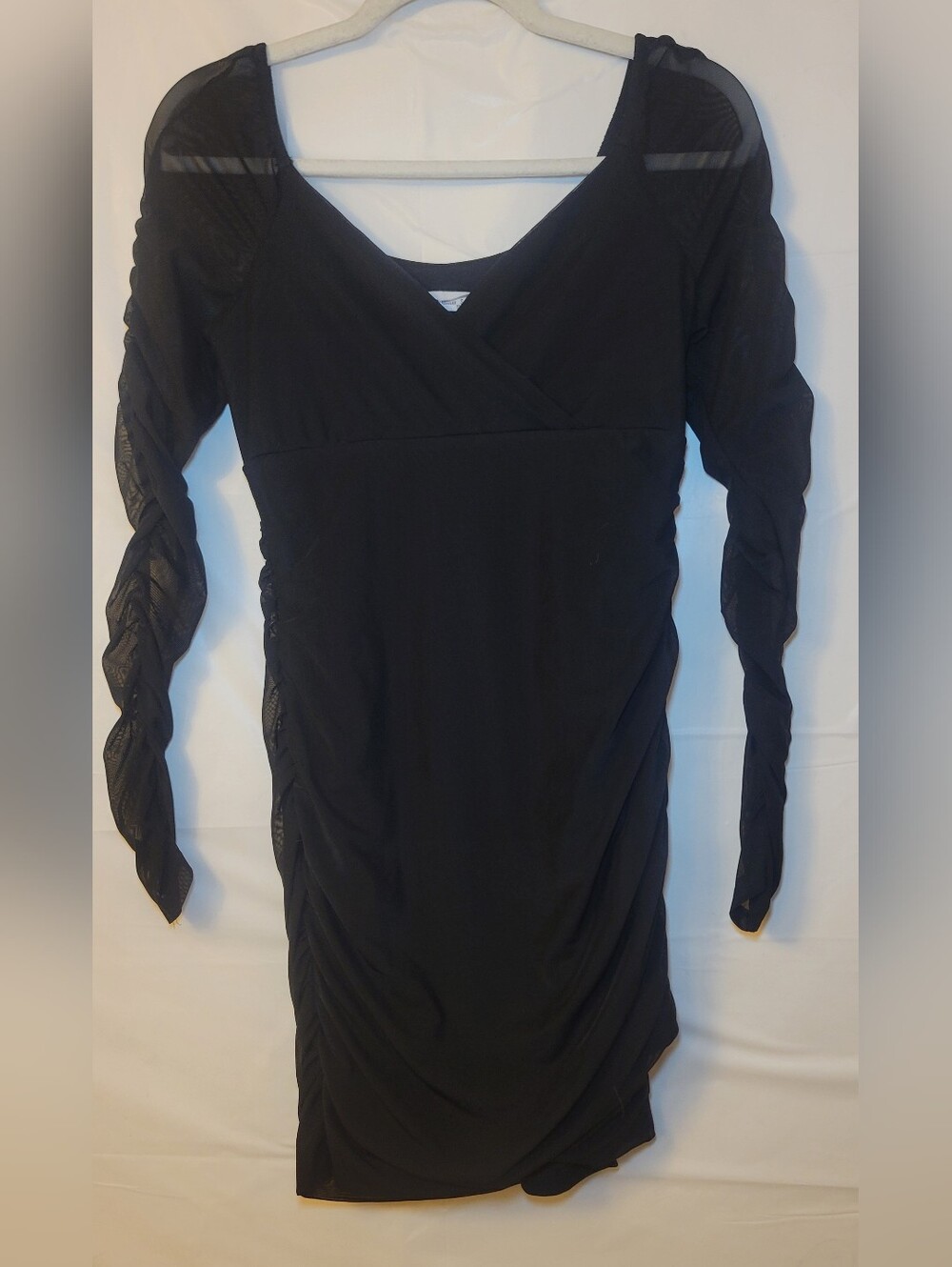 Hollister Black Long Sleeve Ruched Mesh Detail Dress